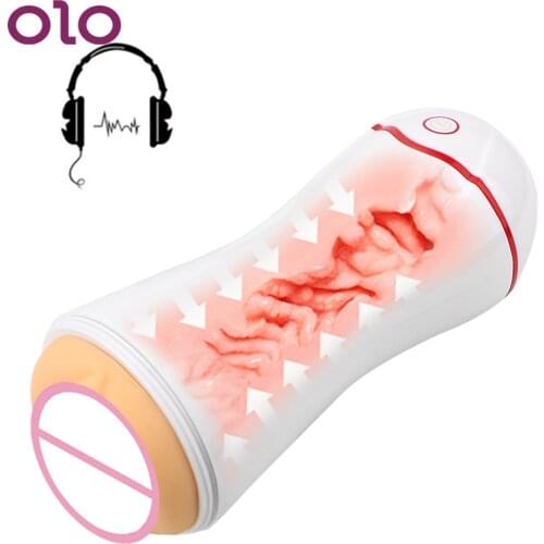 OLO Real Vagina Male Masturbator Cup Soft Pussy Sex Machine Sucking Vibration Automatic Voice Sex Toys for Men Adult Products