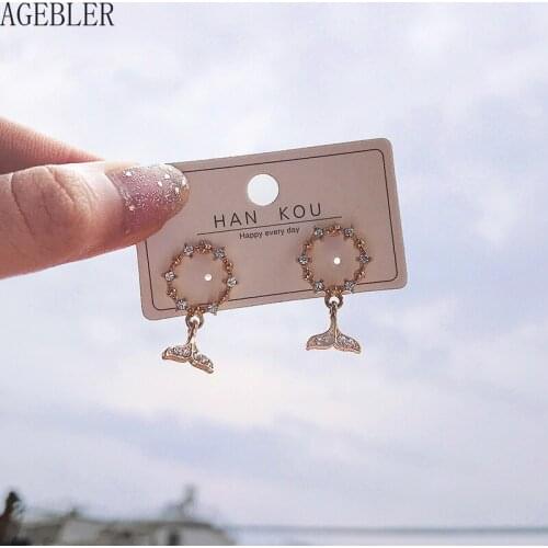 Ins Style Charming Fishtail Circle Zircon Stud Earrings 925 Sterling Silver Fashion Earrings Elegant Party Accessories Gift