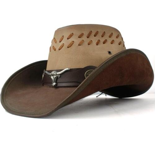 100% Leather Men Women Western Cowboy Hat Wide Brim Hat Dad Lady Sombrero Hombre Cowgirl Hat