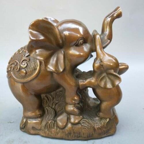 2000G Chinese pure brass female elephant and small elephant crafts Statue