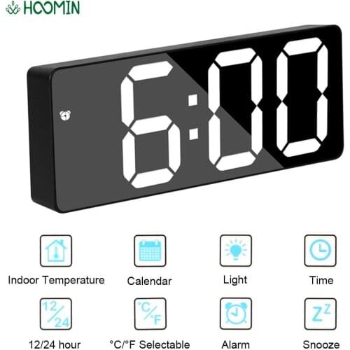 LED Digital Electronic Desktop Clock Snooze Acrylic/Mirror Alarm Clock Voice Control Time Temperature Display Home Decorations