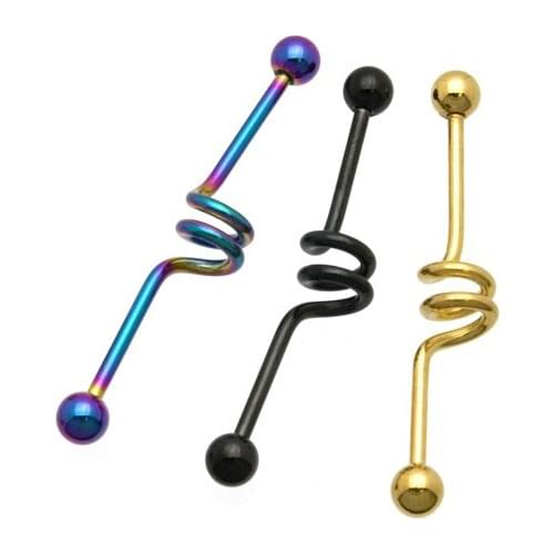 Titanium Plated Industrial Spiral Barbell 14 Gauge Steel Industrial Barbell Body Jewelry