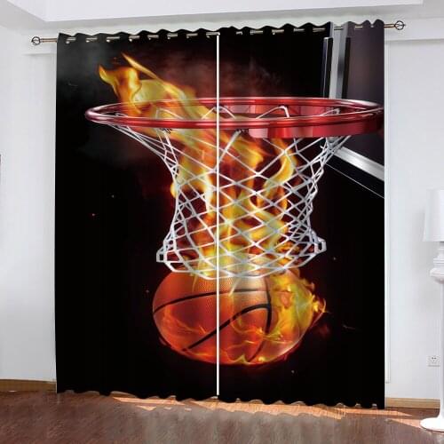 Basketball Sports 3D Printing Pattern Printing Bedroom Living Room Shade Curtain Suit Bedroom with Hook Accessories