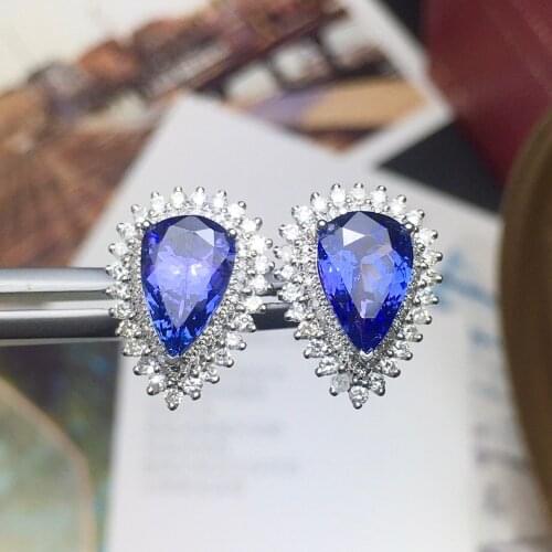 A406 Fine Jewelry Real Pure 18 K White Gold Natural Blue Tanzanite Gemstones 3ct Tanzania Origin Studs Earrings for Women