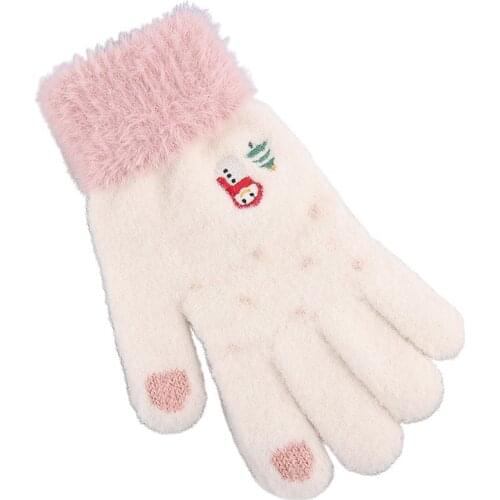 Women Winter Plus Velvet Warm Touch Screen Gloves Cute Snowman Christmas Mittens H9ED