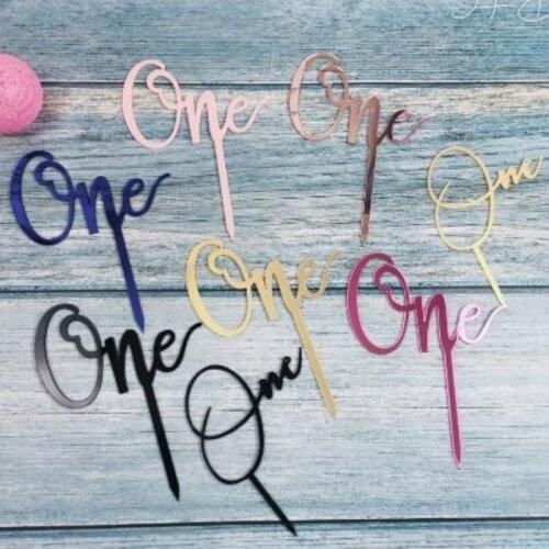 1PC Baby Birthday One Gold Mirror Cake Topper Baby Shower Cake Decorate Rose Gold Cupcake Top Flags For Birthday Supplies