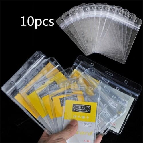 10 PCs Clear Plastic Vertical Waterproof Name Tag Zipper ID Card Holder 117mm x 65mm