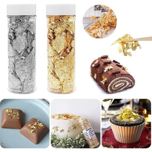2g Gold Foil Flake Gold Silver Metallic Foil Flakes Cake Decoration DIY Chocolates Decor For Happy Birthday Party Baking Supplie