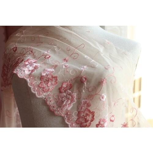 2yards/lot 22cm wide Embroidered Tulle Lace trim mesh lace trim ~Cream-pink ~ beautiful