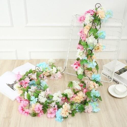 220cm Artificial Cherry Flower Vines Sakura Rattan For Wedding Arch Home Decoration Silk Flowers Ivy Hanging Garland