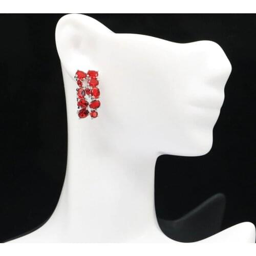22x10mm Anniversary European Design Created Red Blood Ruby White Bright Cubic Zircon Silver Earrings Eye Catching