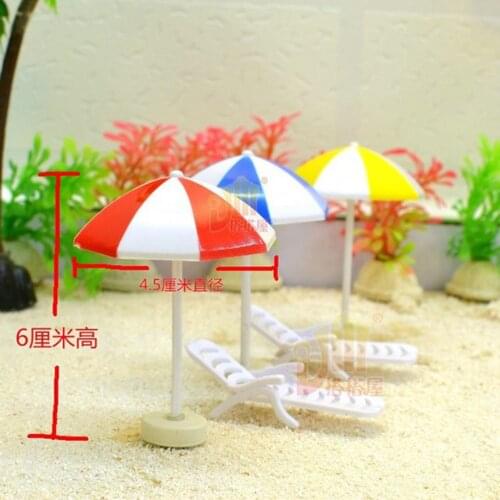 5 Set Mini Deck Chair Beach Umbrella Dolls House Yard Beach Scenes Decor #1