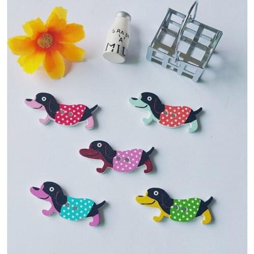 50pcs 2 Holes Mixed dog Pattern Wood Buttons Sewing 15x35mm Scrapbooking Sewing Accessories Decorative Buttons