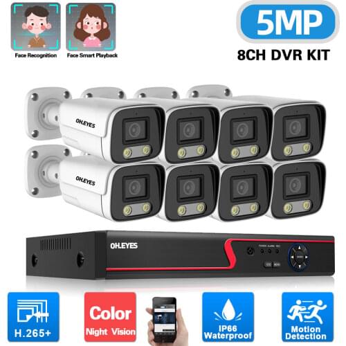 5MP 8 Camera DVR Security System Kit 8ch Outdoor Full Color Night Vision AHD CCTV Video Surveillance Camera System Set 8 Channel