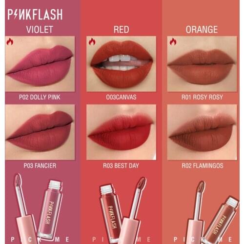 PINKFLASH Lip Gloss Matte Ink Liquid Lipstick Velvet Red Lip Glaze Long Lasting Lip Tint Waterproof Lips Makeup Maquiagem TSLM1