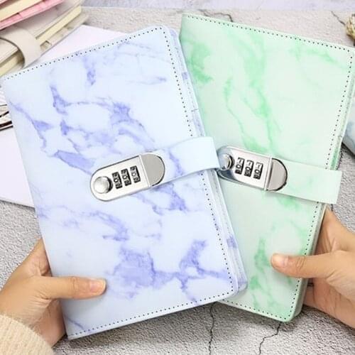 Thickened Hand Account Notepad Creative Password Notebook Marble Pattern Student Diary with Lock Notebook Stationery