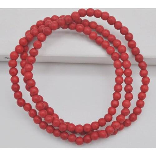 4MM Red Howlite Stone Beads Bracelet Bangle Necklace Stretch 22 Inch Jewelry For Woman Gift G744