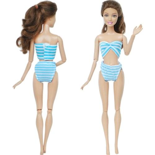 One Pcs Blue White Stripe Swimsuit Swimwear Summer Beach Bathing Bikini Bra Underwear Clothes for Barbie Doll Accessories Toys