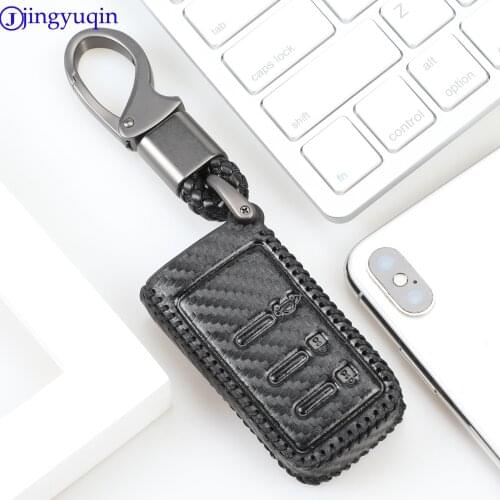Jingyuqin Fiber Carbon Leather Key Cover Case For Subaru Forester Outback Legacy XV 3 Button Smart Fob Car Accessories