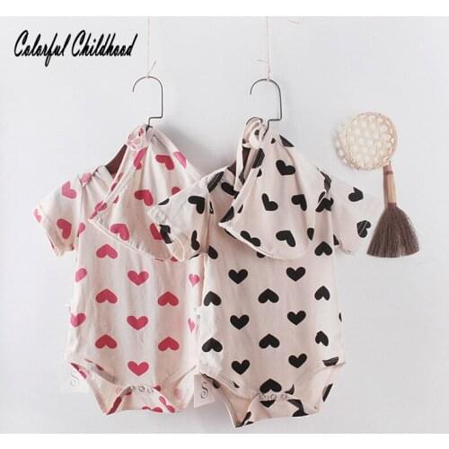 Black/Pink heart printing pattern romper baby clothes newborn boys short sleeve jumpsuit for toddler girls onesie outfits summer