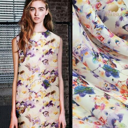 Digital inkjet silk organza satin fabric crisp translucent fashion dress silk fabric clothing diy fabric wholesale silk cloth