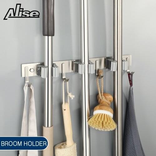 Broom Holder Heavy Duty Practical Clip Mop Organizer Wall Mount Hook Stainless Steel Storage Space Saving Hanger Multifunctional