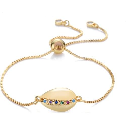 Eif Dock Rainbow Colorful Shell Gold Color Adjustable Bracelet For Women Bohomian Beach BestFriend Jewelry Dropshipping