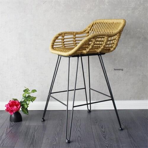 Customized Bar Chair Modern Minimalist Bar Chairs Designer High Stool Simple Armchair High Stool Nordic High Wicker Bar Stools