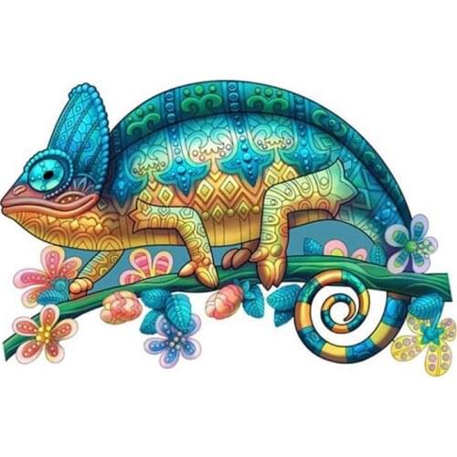 Creative Animal Art Wooden Puzzle Chameleon Difficult Irregular Jigsaw Puzzle 3D Funny Interactive Toy Kids Educational Gifts