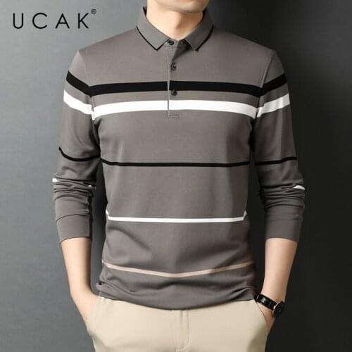 UCAK Brand Classic Casual Cotton Turn-down Collar Striped T Shirt Men Clothes Autumn Streetwear Long Sleeve T-Shirts U5714