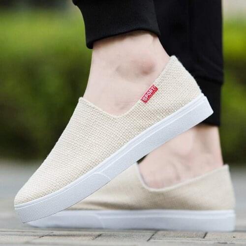 Flats Men Casual Shoes Slip-on Comfortable Breathable Hemp Summer Shoes Men White Sneakers Tenis masculino Zapatillas Hombre