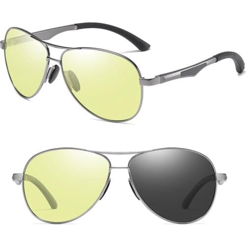 Aluminum discolorarion dark grey polarized pilot shape cool over size sunglasses night vision flexible sun glasses for men