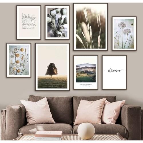 Poppies Imperata Flower Leaf Mountain Wall Art Canvas Painting Nordic Posters And Prints Wall Pictures For Living Room Decor