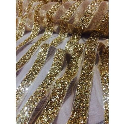 Latest gold color African French net Lace Fabric with glitter High Quality SYJ-32567 African wedding Tulle Lace Fabric 5yards