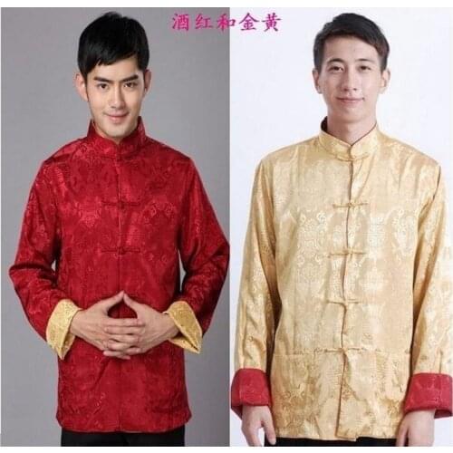 2020 New Mens Silk Double-Sided Spring Autumn Simple Comfortable Chinese Style Long Sleeve Top Tang Nationality Clothing
