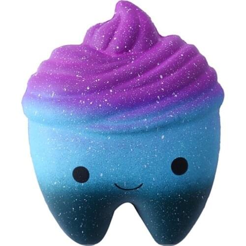 New Cute Colorful Galaxy Ice Cream Tooth Squishy Soft Creative Bread Cake Squeeze Toy Scented Stress Relief Fun for Kid Gift