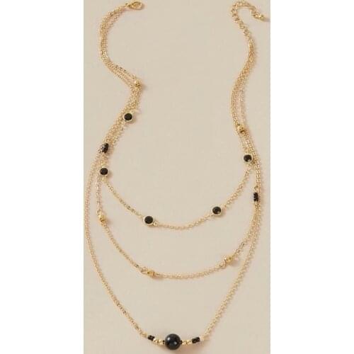 Tocona Charming Black Bead Pendant Necklace for Women Gold Color Alloy Metal Hard Rhinestone Adjustable Jewelry Accessories 9913