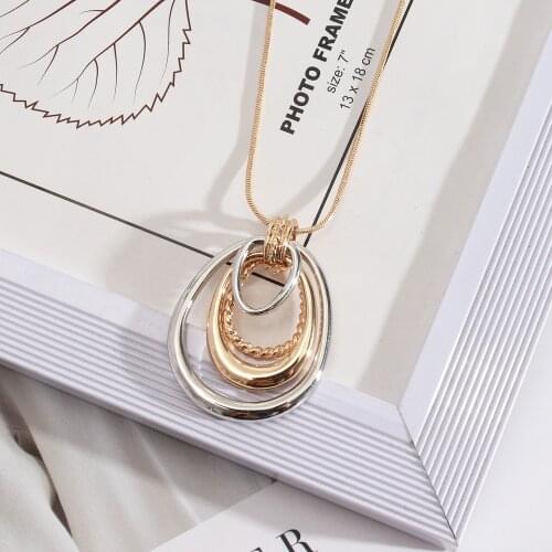 Simple Metal Frame Pendant Necklaces Gold Color Sweater Chain Fashion Brand Jewelry Women