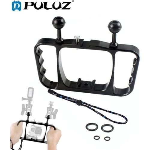 PULUZ Dual Handheld Diving Light Arm CNC Aluminum Tray Stabilizer Mount for DJI Osmo Action/GoPro HERO7/6/5/Xiaoyi Action Camera