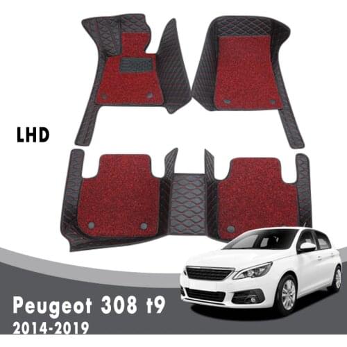 Luxury Double Layer Wire Loop Carpets For Peugeot 308 t9 2019 2018 2017 2016 2015 2014 Car Floor Mats Styling Protect Leather