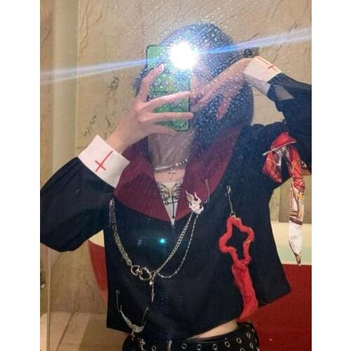 Ruibbit Women Japanese Harajuku Girls Pink T Shirts Printed Top Black Long Sleeve Sailor Uniform Loose Gothic Girls Top