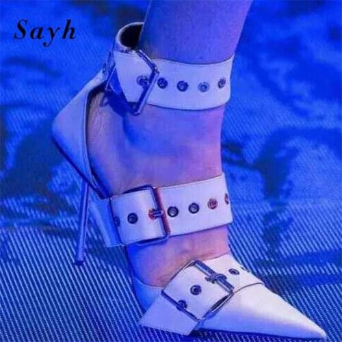 Womens Summer Sexy Sandals Pointed Toe Rock Buckle Shoes High Heels Pumps Shoes Rome Gladiator Shoes