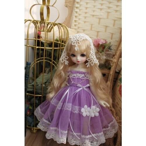 BJD Doll dress suitable for 1-3 1-4 1-6 size fashionable dress with purple headband doll accessories