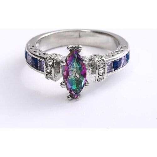 Special Colorful Crystal Ring Full Cube Zirconia Brand Ring Drop Water Pattern Stone Prong Setting Engagement Wedding Jewelry