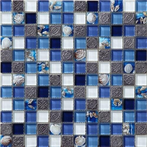 Resin glass mosaic tile sea shell mosaic european retro style porch living room bathroom sofa background wall decoration tiles