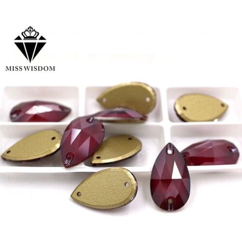 New 11X18mm flatback glass double hole crystal sew on rhinestones Teardrop shape Red Mocha Flat buckle diy clothing accessories