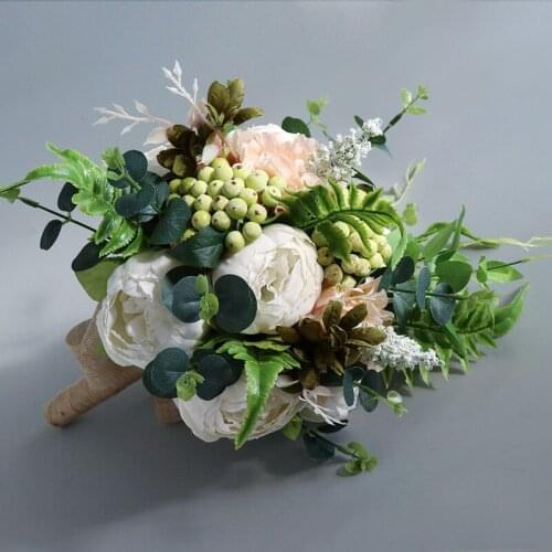 Bridal Bouquet Peonies Rose Elegant Boho Eucalyptus Wedding Bouquets with Peony Green Bridesmaid Bouquet Flowers