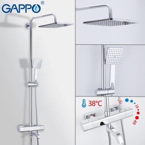 GAPPO Thermostatic shower faucet bathroom cold hot water faucets rotatable lifting type brass rainfall shower mixers