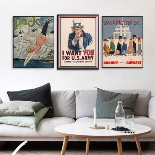 Vintage Army Propaganda Poster American Washington Wall Art Canvas Painting Abstract Wall Pictures Cuardos for Living Room Decor
