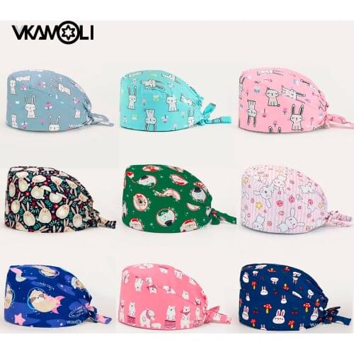 High quality Printed Pet shop hat Beauty salon lab caps Research Institute Working Hats Sanitary hat Skull cap wholesale